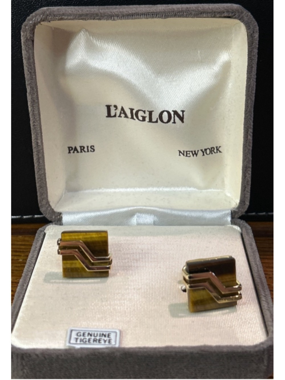 Men's L'Aiglon Tiger Eye & Gold Tone Cuff Links One Size